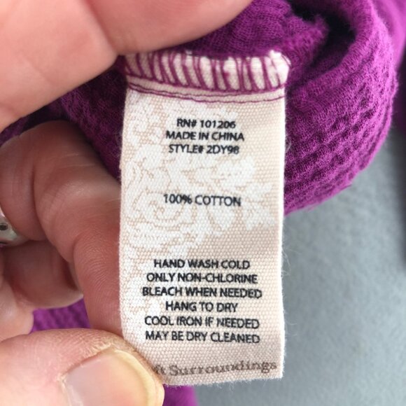 Soft Surroundings Top Womens Extra Large Purple Button Up Gauzy Tie 3/4 Sleeves - Picture 6 of 9